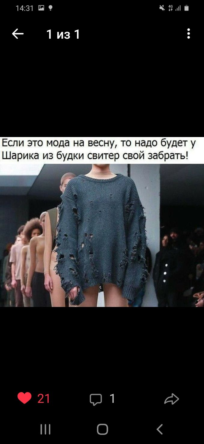 1431 1 ё 1из1 Если это мода на весну то надо будет у Шарика из будки свитер свой забрать 21 сн д О