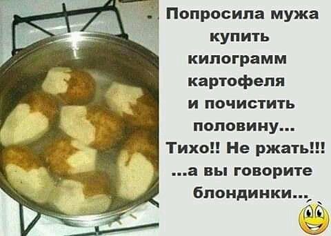 Попросила мужа купить килограмм картофеля и почистить половину Тихо Не ржать а вы говорите блондинки