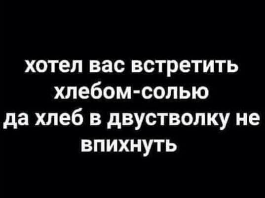хотел вас встретить хлебом солью да хлеб в двустволку не впихнуть