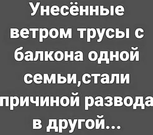 Унесённые ветром трусы с балкона одной семьистали причиной развода в другой
