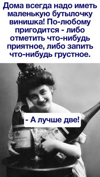 дома всегда надо иметь маленькую бутылочку винишка По любому пригодится либо отметить что нибудь приятное либо запить что нибудь грустное
