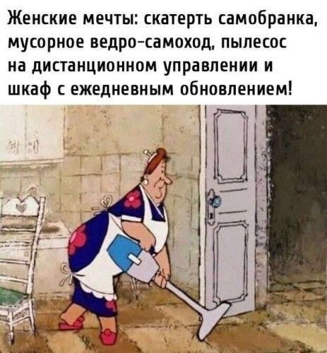 Женские мечты скатерть самобранка мусорное ведро самоход пылесос на дистанционном управлении и шкаф с ежедневным обновлением