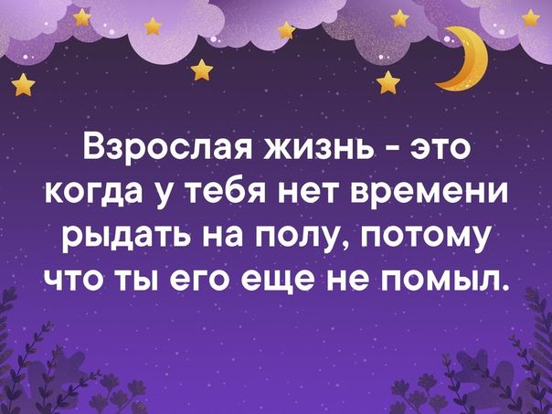 Взрослая жизнь это когда у тебя нет времени рыдать на полу потому что ты его еще не помыл