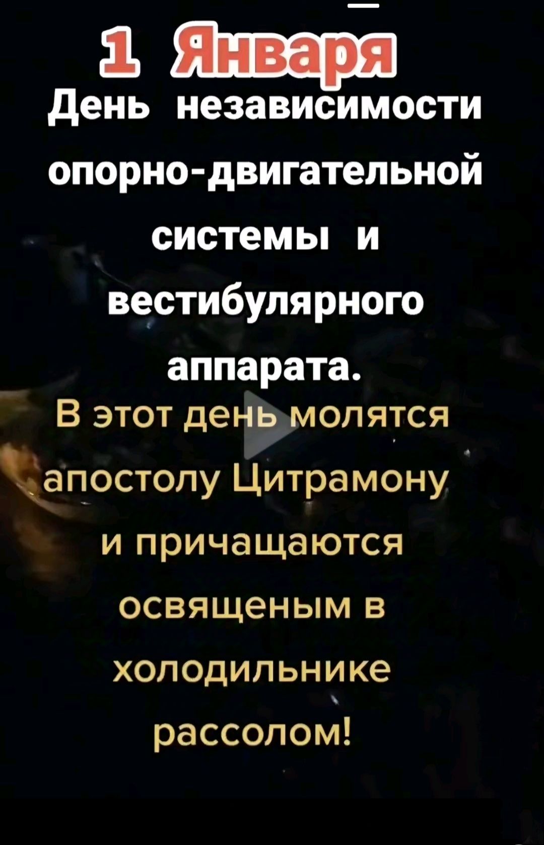 Яверуя День независимости опорно двигательной системы и вестибулярного аппарата В этот денБумолятся Чапостолу Цитрамону и причащаются освященым в холодильнике рассопом