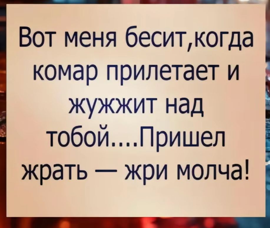 Вот меня беситкогда комар прилетает и жужжит над тобойПришел жрать жри молча