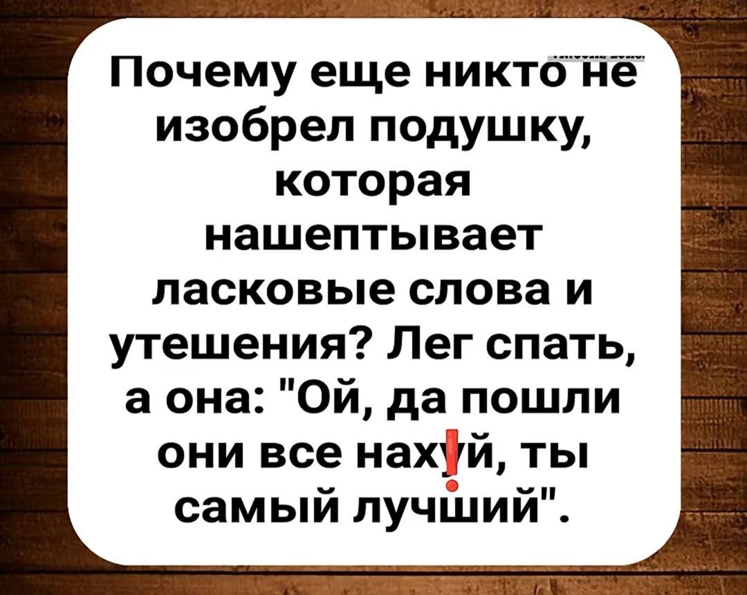 Почему еще никто не изобрел подушку,
которая нашептывает ласковые слова и
утешения? Лег спать, а она: 