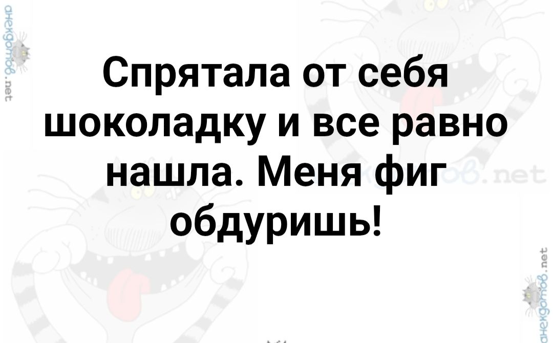Спрятала от себя шоколадку и все равно нашла. Меня фиг обдуриш!