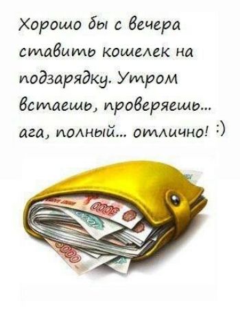 Хорошо бы с вечера поставить кошелек на подзарядку. Утром встаешь, проверяешь... ага, полный... отлично! :)