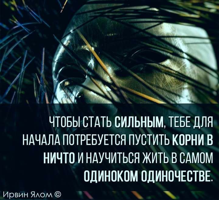 ЧТОБЫ СТАТЬ ВИЛЬНЫМ ТЕБЕ ДЛЯ НАЧАЛА ПОТРЕБУЕТСЯ ПУСТИТЬ КОРНИ В НИЧТП И НАУЧИТЬСЯ ЖИТЬ В САМОМ ОДИНОКОМ ПДИНОЧЕСТВЕ Ирвин ЯАом
