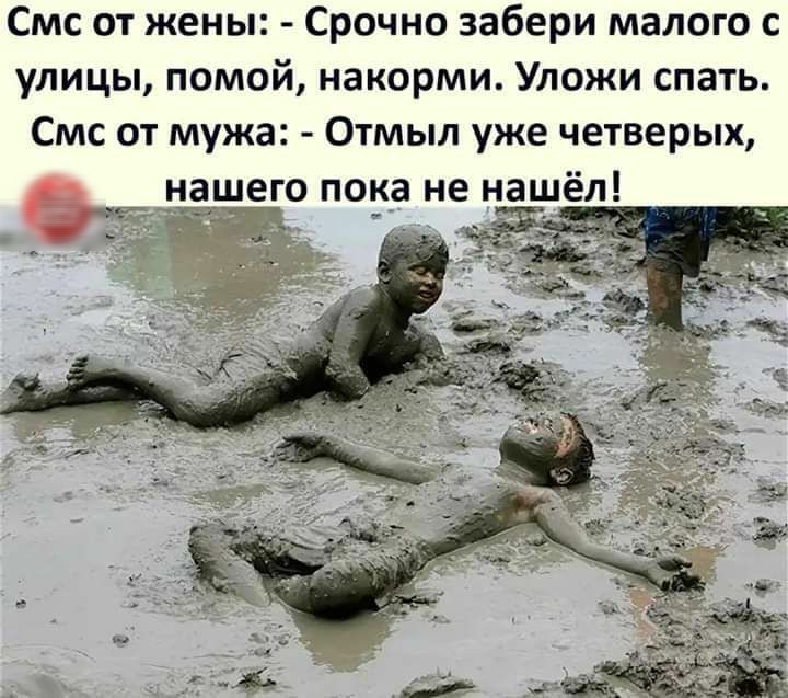 Смс от жены Срочно забери малого с улицы помой накорми Уложи спать Смс от мужа Отмыл уже четверых ашего под не с