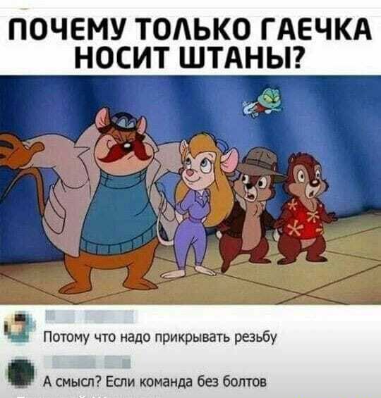 ПОЧЕМУ ТОАЬКО ГАЕЧКА НОСИТ ШТАНЫ Потому что надо прикрывать резьбу А смысл ЕсгТи команда без ботов