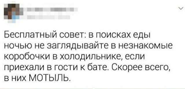 Бесплатный совет в поисках еды ночью не заглядывайте в незнакомые коробочки в холодильнике если приехали в гости к бате Скорее всего в них МОТЫЛЬ