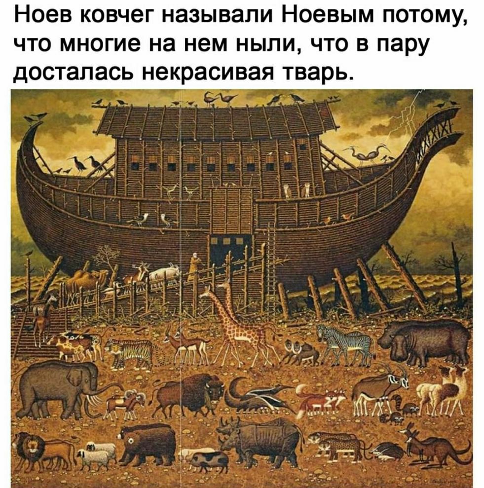 Ноев ковчег называли Ноевым потому что многие на нем ныли что в пару досталась некрасивая тварь ы