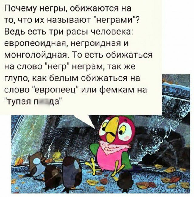 Почему негры обижаются на то что их называют неграми Ведь есть три расы человека европеоидная негроидная и монголойдная То есть обижаться на слово негр неграм так же глупо как белым обижаться на слово европеец или фемкам на тупая п да