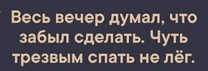 Весь вечер думал что забыл сделать Чуть трезвым спать не лёг