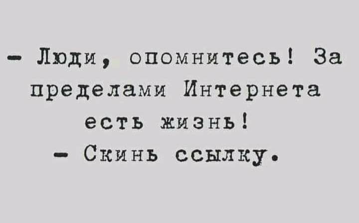 Люди опомнитесь За пределами Интернета есть жизнь Скинь ссылку