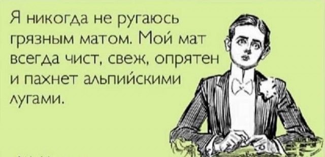 Я никогда не ругаюсь грязным матом Мой мат всегда чист свеж опрятен и пахнет ешьпийскими Аугами