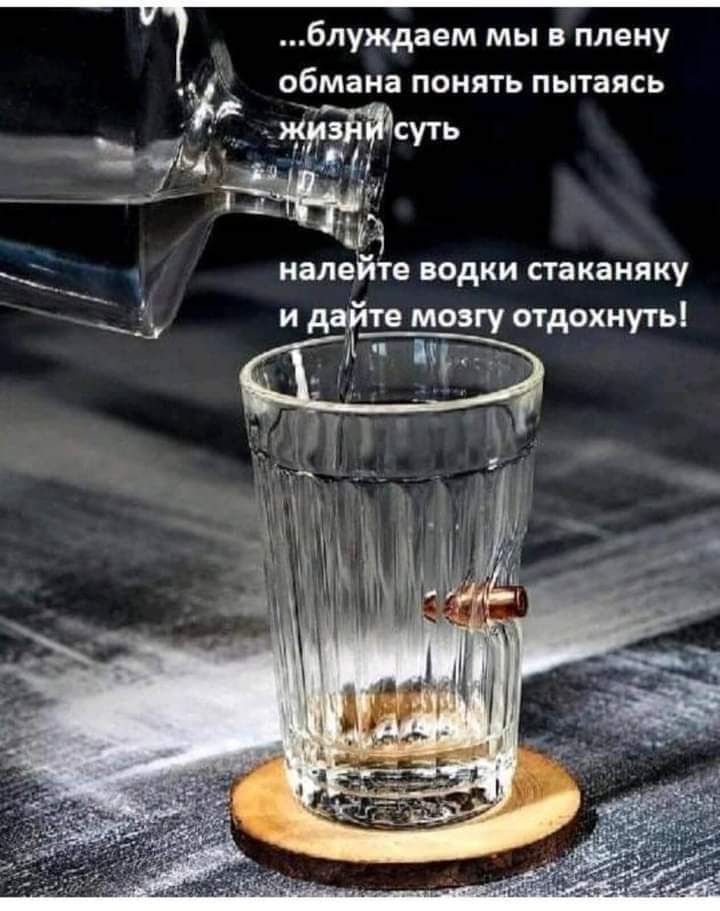 блуждаем мы в плену Обмана Понять ПЬТаясЬ іисут ь вишу И _ д71 налейте ВОдКИ СТЗКЗНЯКУ и дайте мозгу отдохнуть д ЗЧ