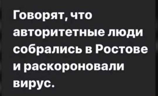 Говорят что авторитетные люди собрались в Ростове и раскороновапи вирус