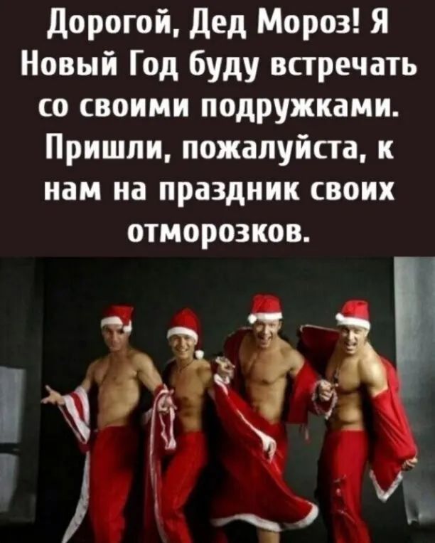 дорогой дед Мороз Я Новый Год буду встречать со своими подружками Пришли пожалуйста к нам на праздник своих отморозков