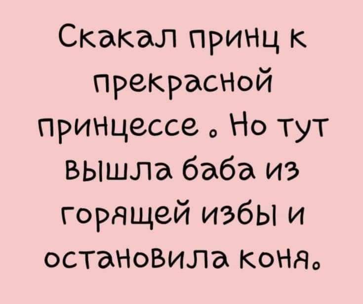 Скакал принц к прекраСНой принцессе Но тут вышла баба из горящей избы и остаНоВила КОНЯо