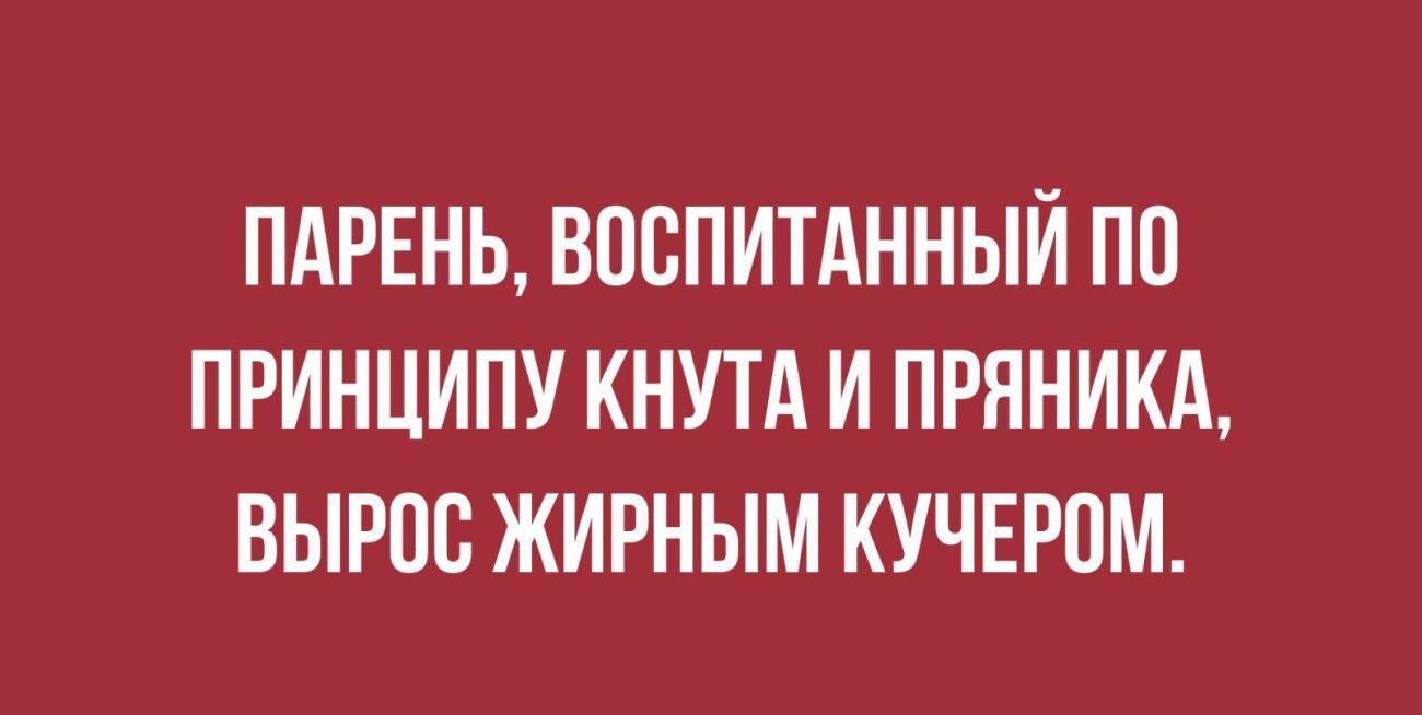 ПАРЕНЬ ВПСПИТАННЫЙ ПО ПРИНЦИПУ КНУТА И ПРЯНИКА ВЫРПС ЖИРНЫМ КУЧЕРПМ