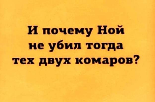 Анекдот № И почему Ной не убил тогда тех двух комаров? Не поймал 