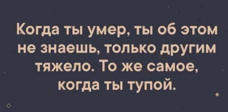 Когда ты умер ты об этом не знаешь только другим тяжело То же самое когда ты тупой