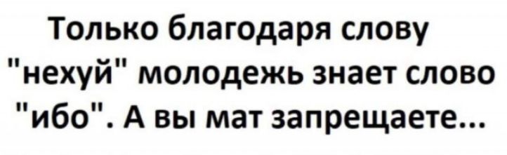 Только благодаря слову нехуй молодежь знает слово ибо А вы мат запрещаете