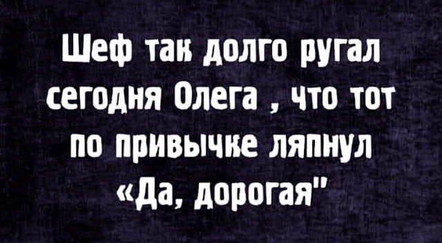 Шеф так долго ругал сегодня Олега что тот по привычке ляпнул да дорогая