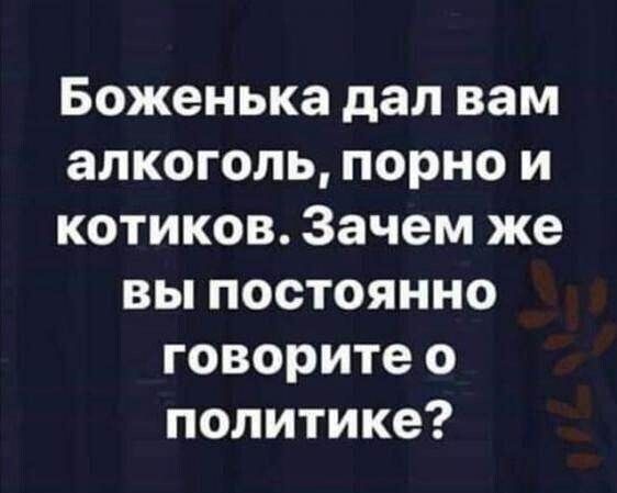 Боженька дал вам алкоголь порно и котиков Зачем же вы постоянно говорите о политике