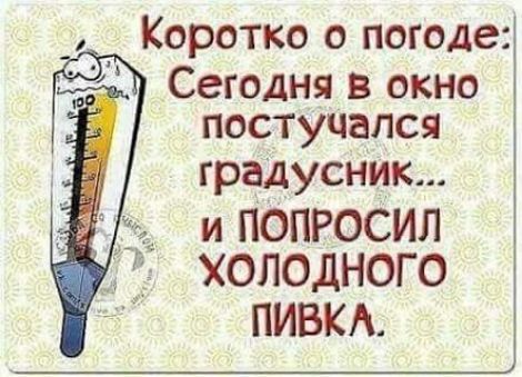 Коротко о погоде Сегодня в окно постучался градусник и ПОПРОСИЛ ХОЛОДНОГО ПИВКА