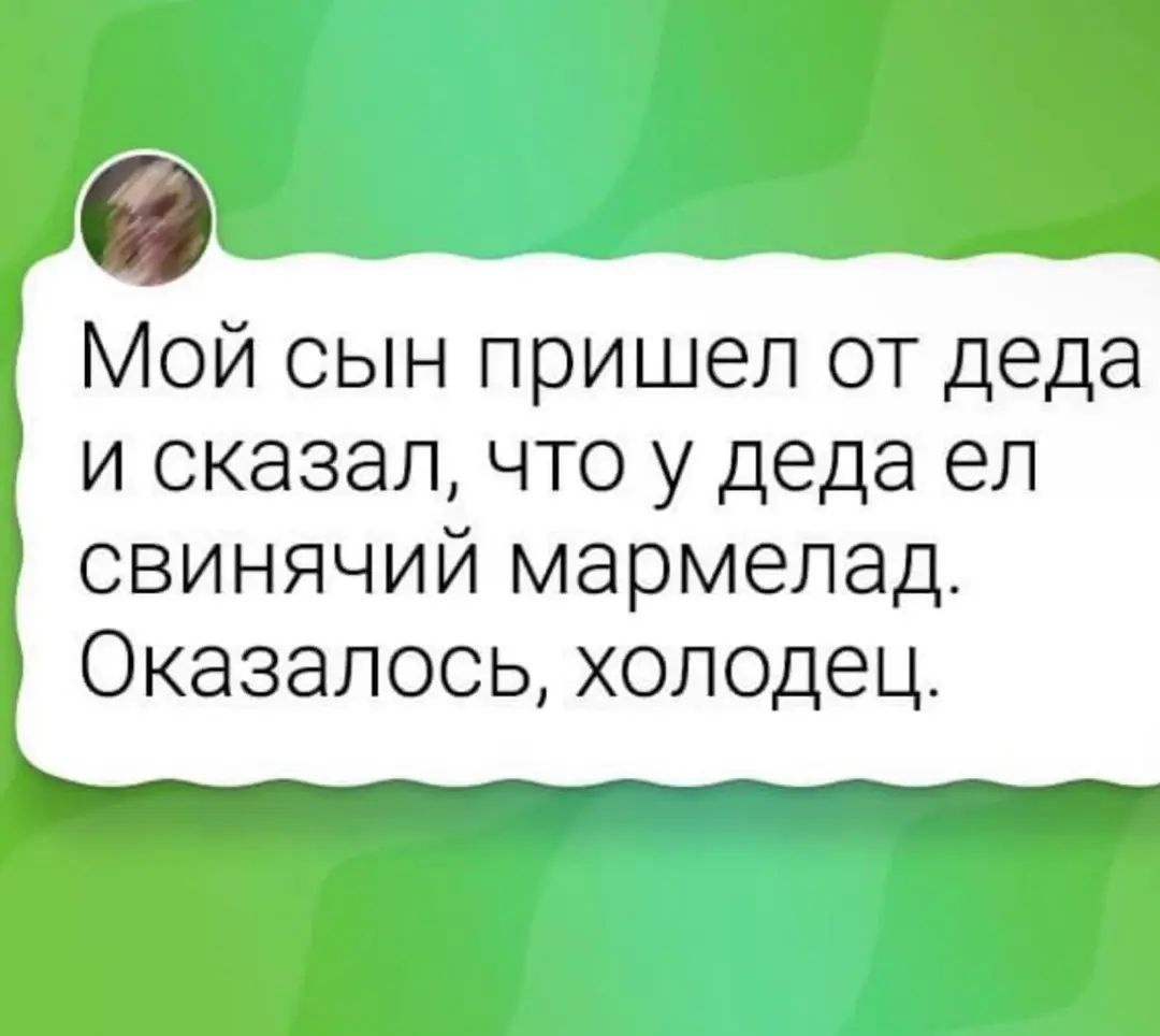 0 Мой сын пришел от деда и сказал что у Деда ел свинячий мармелад Оказалось холодец