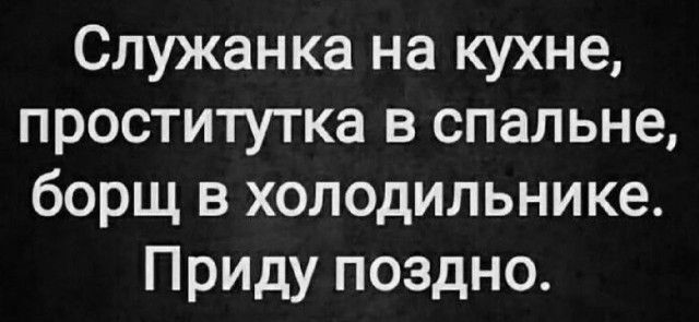 Служанка на кухне проститутка в спальне борщ в холодильнике Приду поздно