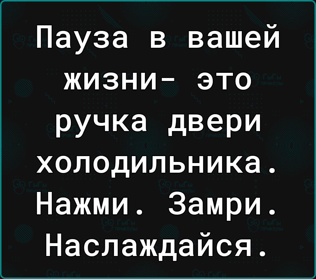 Пауза в вашей жизни это ручка двери холодильника Нажми Замри Наслаждайся