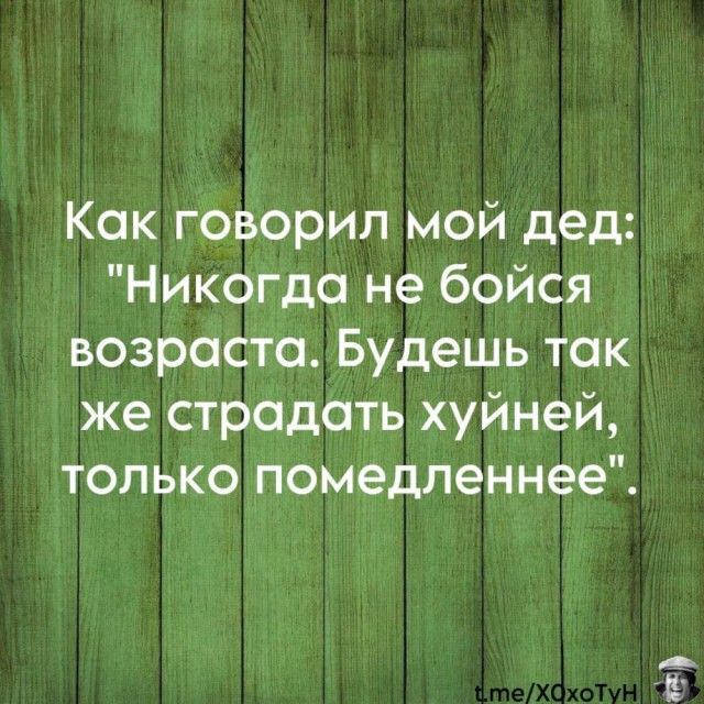 Как говорил мой дед Никогда не бойся возраста Будешь так же страдать хуйней только помедленнее