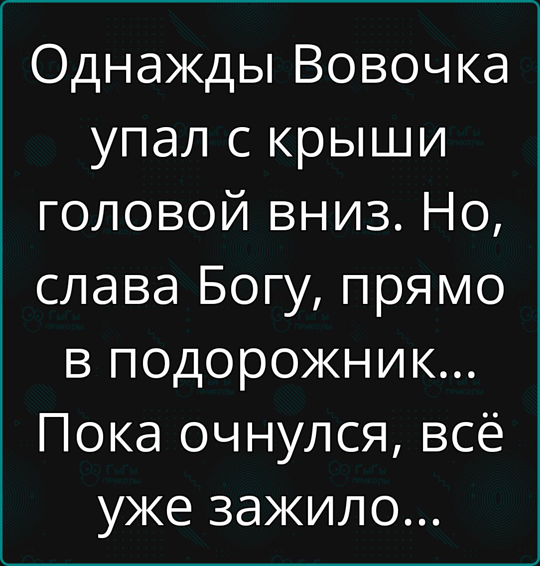 Однажды Вовочка упал с крыши головой вниз Но слава Богу прямо в подорожник Пока очнулся всё уже зажило