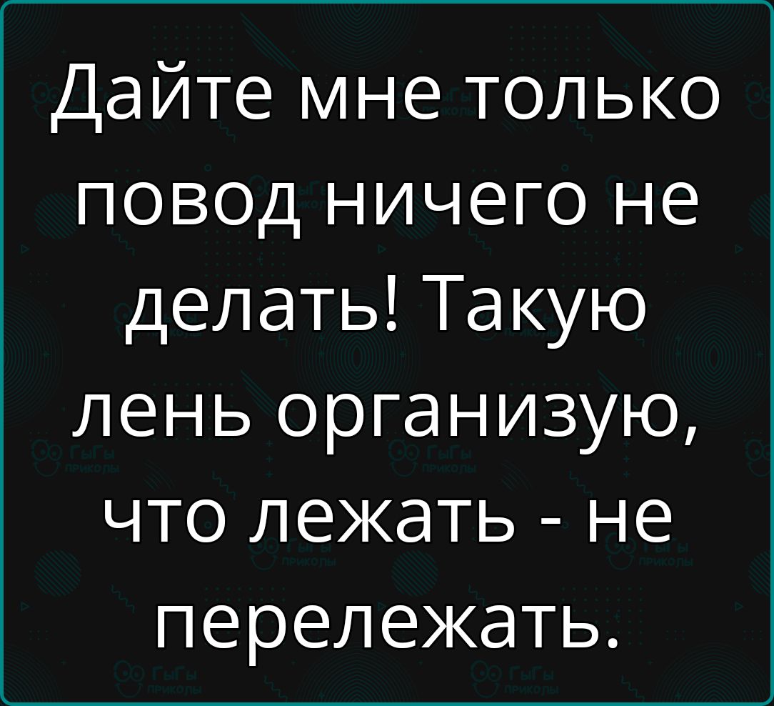 Дайте мне только повод ничего не делать Такую лень организую что лежать не перележать