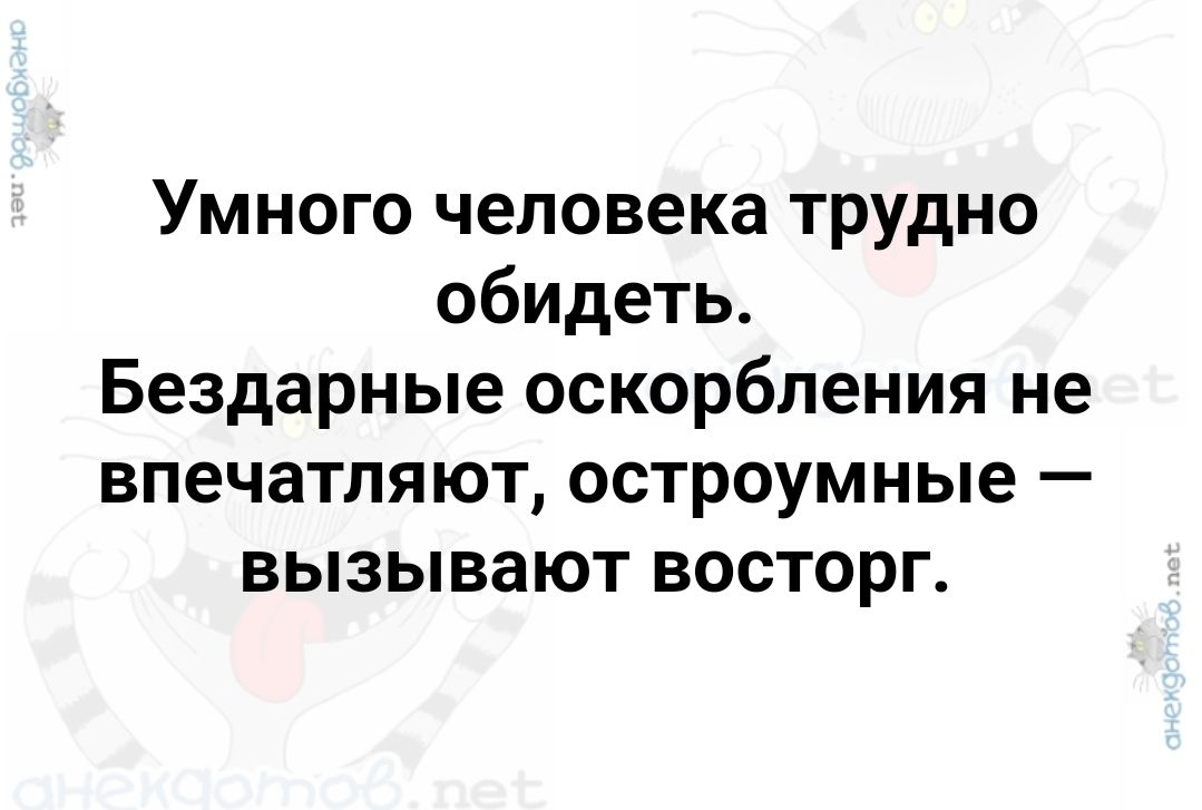 Умного человека трудно обидеть Бездарные оскорбления не впечатляют остроумные вызывают восторг