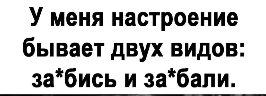 У меня настроение бывает двух видов забись и забали