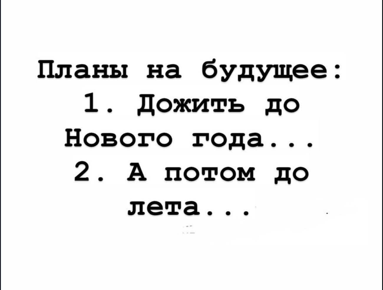 Планы на будущее 1 Дожить до Нового года 2 А потом до лета