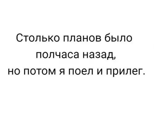 Столько планов было полчаса назад но потом я поел и прилег