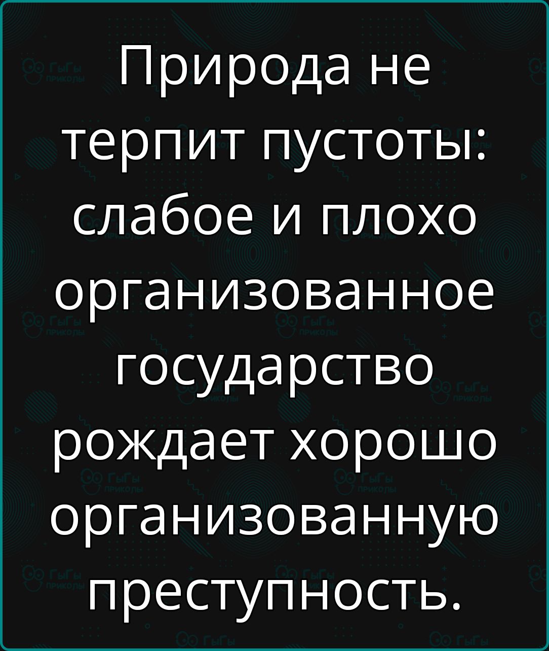 Природа не терпит пустоты слабое и плохо организованное государство рождает хорошо организованную преступность