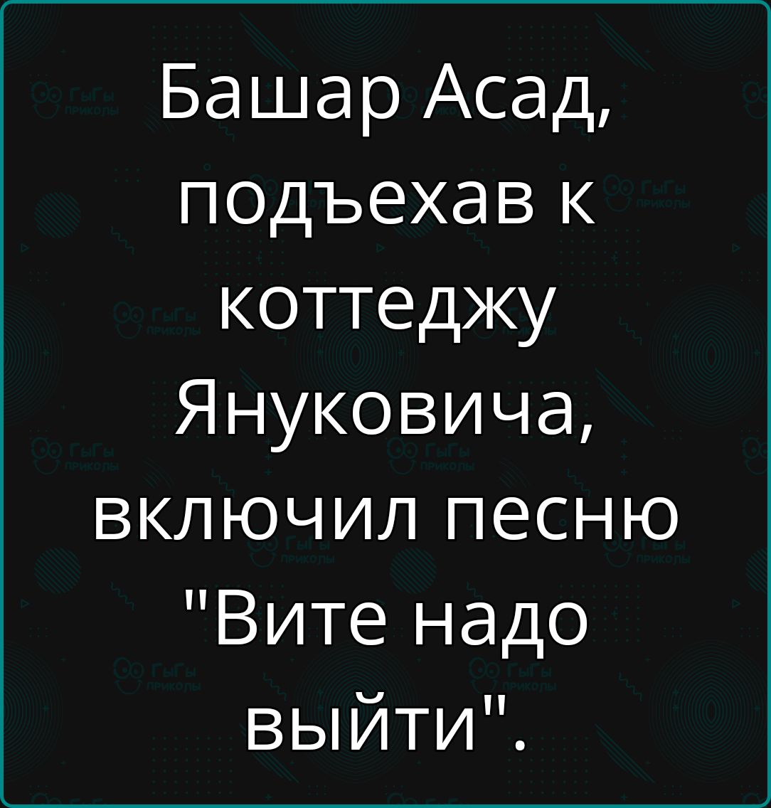 Башар Асад подъехав к коттеджу Януковича включил песню Вите надо выйти