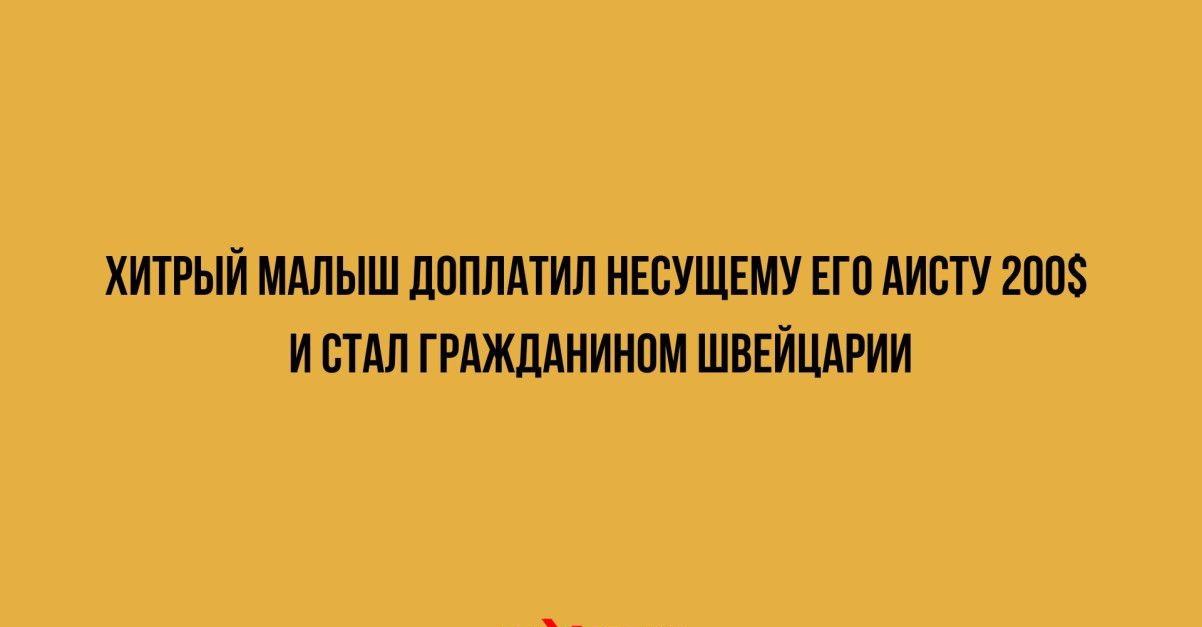 ХИТРЫЙ МАЛЬИШ ДОПЛАТИЛ НЕСУЩЕМУ ЕГО АИСТУ 200 ИСТАЛ ГРАЖДАНИНОМ ШВЕЙЦАРИИ