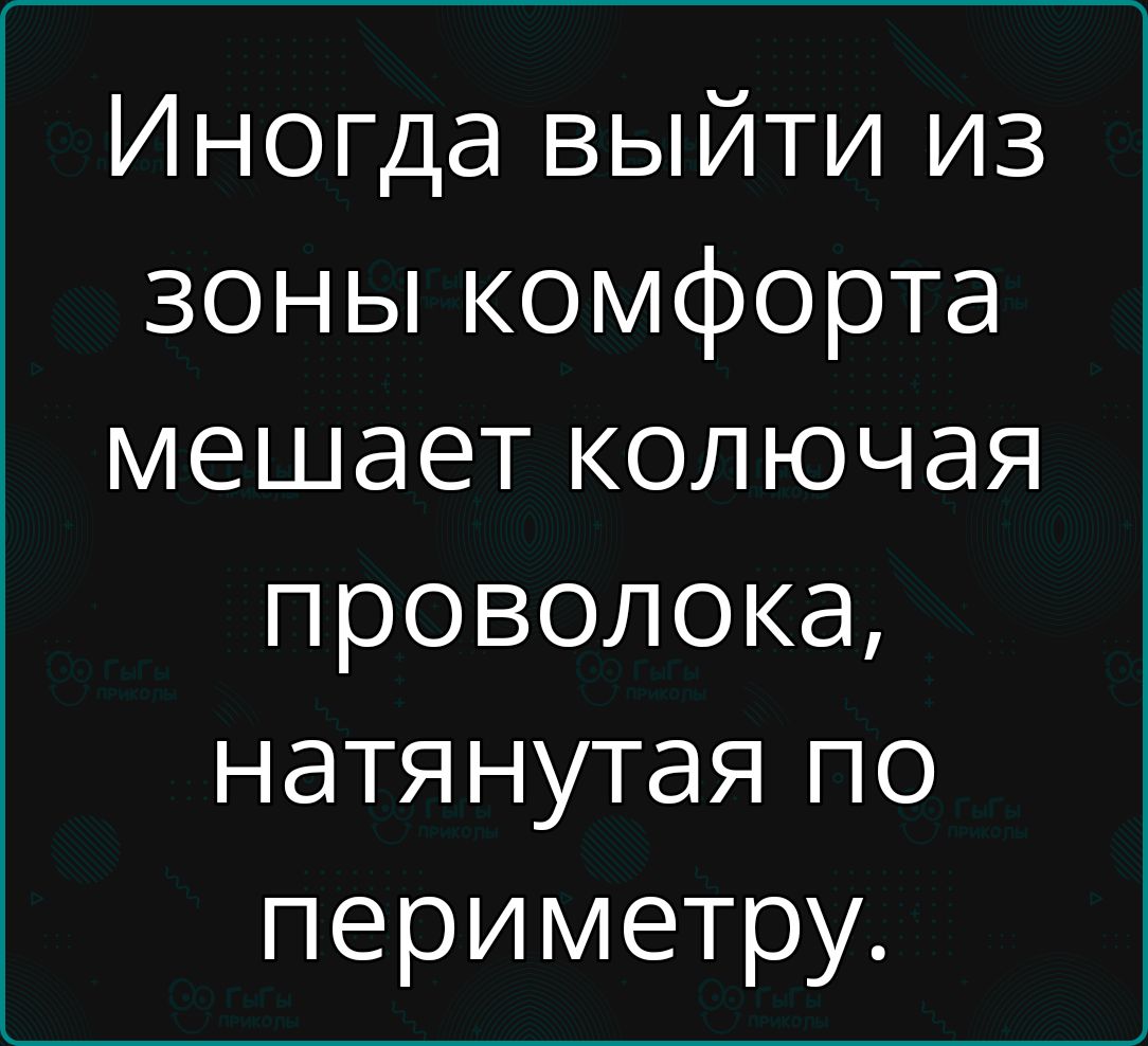 Иногда выйти из зоны комфорта мешает колючая проволока натянутая по периметру