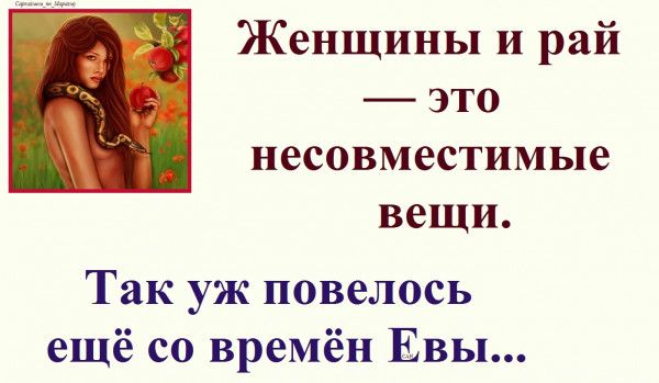 Женщины и рай это несовместимые вещи Так уж повелось ещё со времён Евы