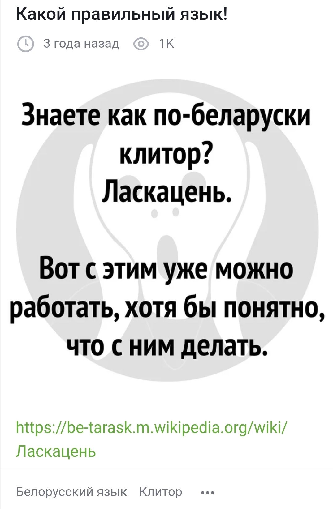 Какой правильный язык З года назад 1К Знаете как по беларуски клитор Ласкацень Вот с этим уже можно работать хотя бы понятно что с ним делать Пир5Бе тагасКтмКрефйаогоуиКИ Ласкацень Белорусский язык К