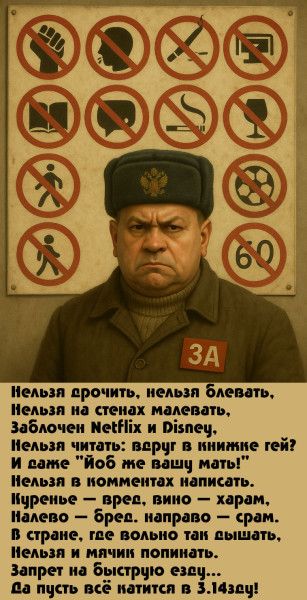 Нельзя срочно, нельзя блеять,
Нельзя на стенах малевать,
Заблокирован Netflix и Disney.
Нельзя читать: вдеру в книжке гей!
И даже 