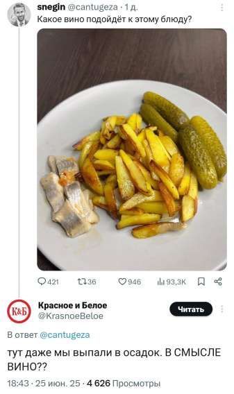 Какое вино подойдёт к этому блюду? тут даже мы выпали в осадок. В СМЫСЛЕ ВИНО??